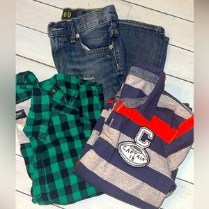 GAP KIDS | Y2K Boys Denim Jeans Plaid Button Down Polo Rugby Top Bundle SZ 12/14